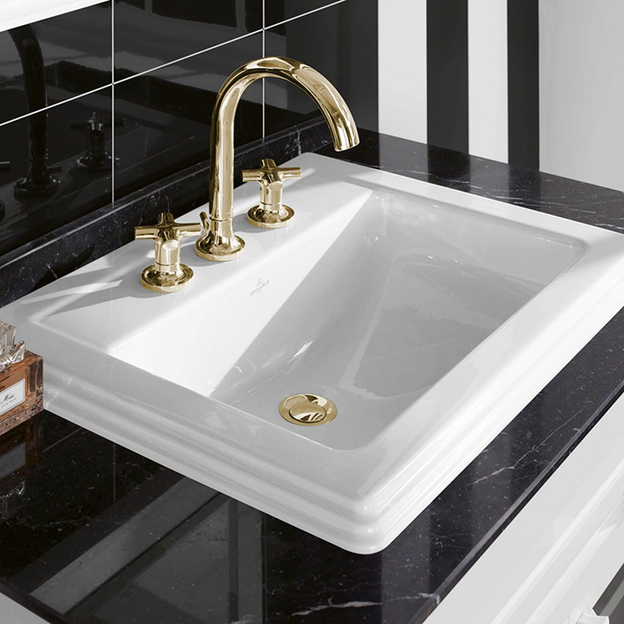 Villeroy&Boch Hommage Раковина 63х52.5 см, 3 отв., прямоугольная, с переливом, с антигрязевым покрытием CeramicPlus, цвет: белый