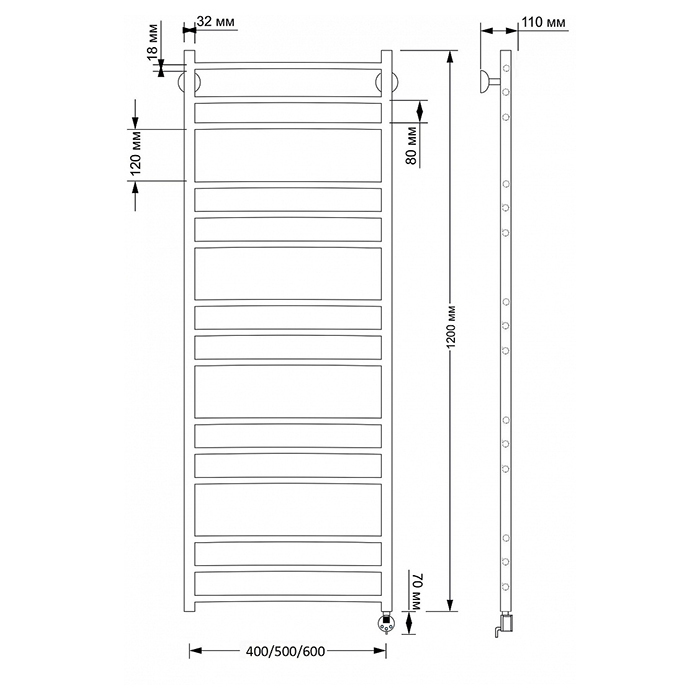 Secado Триада 3 Полотенцесушитель 60x120 см, электрический, цвет: бронза