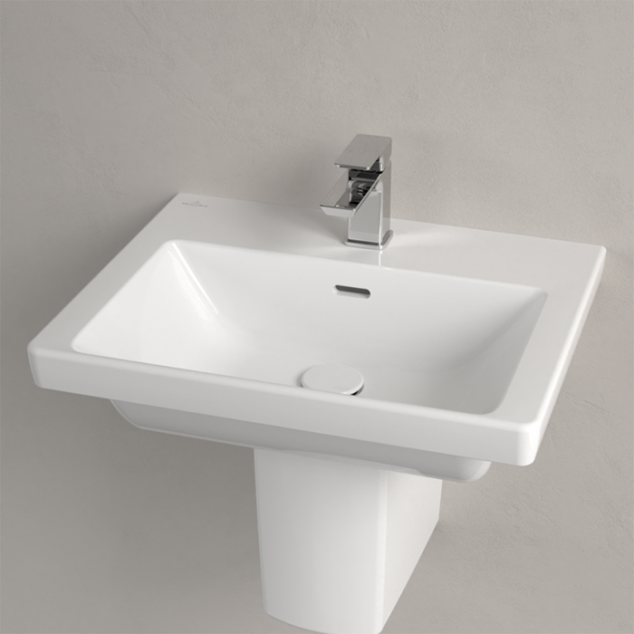 Villeroy&Boch Subway 3.0 Раковина 55х44х16.5см., 1 отв., подвесная, с антигрязевым покрытием CeramicPlus, с переливом, цвет: альпийский белый