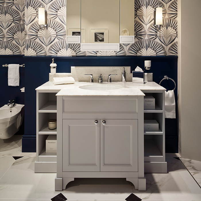 Devon&Devon Flair Тумба под раковину 128x102см., со столешницей из мрамора Calacatta Borghini и раковиной White50, цвет: Off White