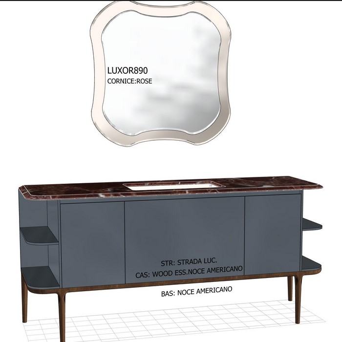Antonio Lupi ILBagno Комплект мебели: тумба напольная с раковиной 180x54см цвет: Strada lucido, мраморная столешница, зеркало цвет: Rose и настенный смеситель, цвет: хром