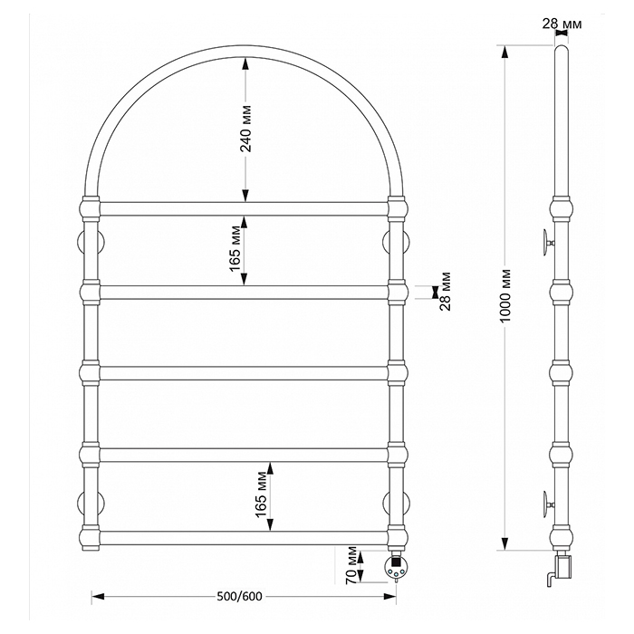 Secado Римини Полотенцесушитель 60x100 см, электрический, цвет: бронза