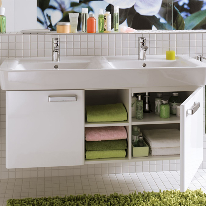 Geberit Renova Nr.1 Plan Раковина 130x48см., подвесная, без отв., двойная, цвет: белый
