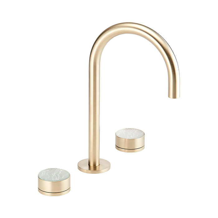 THG Yoko Ice Смеситель для раковины, на 3 отверстия, с донным клапаном, цвет: Soft matt gold