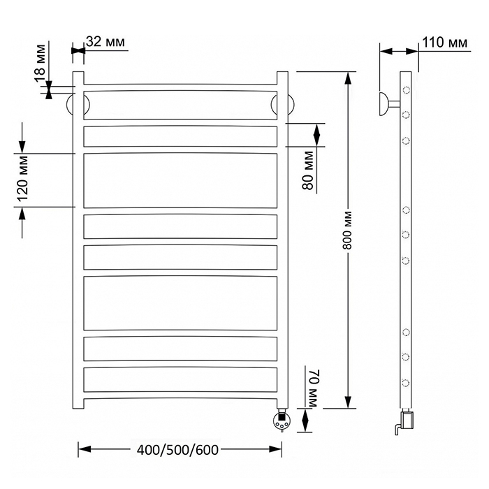Secado Триада 3 Полотенцесушитель 60x80 см, электрический, цвет: бронза