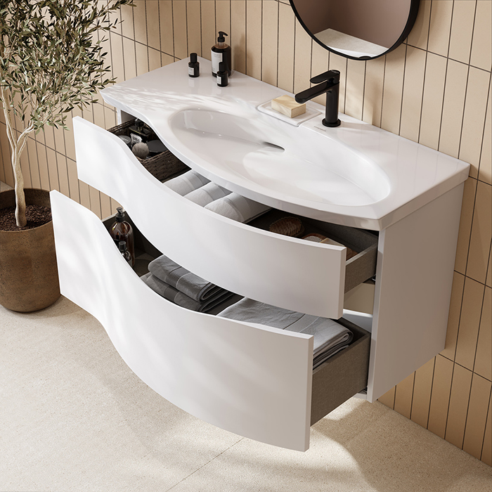 Kerama Marazzi Riva Тумба 100см., подвесная, с раковиной, правая, цвет: белый матовый