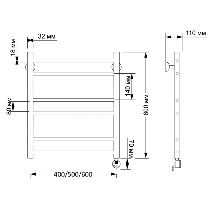 Secado Триада 2 Полотенцесушитель 40x60 см, электрический, цвет: бронза