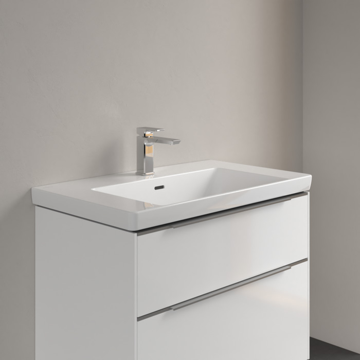 Villeroy&Boch Subway 3.0 Раковина 80х47х16.5см., 1 отв., подвесная, с антигрязевым покрытием CeramicPlus, с переливом, цвет: альпийский белый