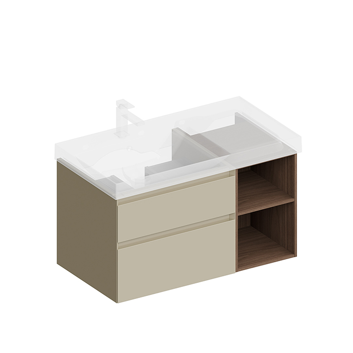 Kerama Marazzi Cubo Тумба 90см., подвесная, с ящиками, левая, цвет: лимо матовая/орех