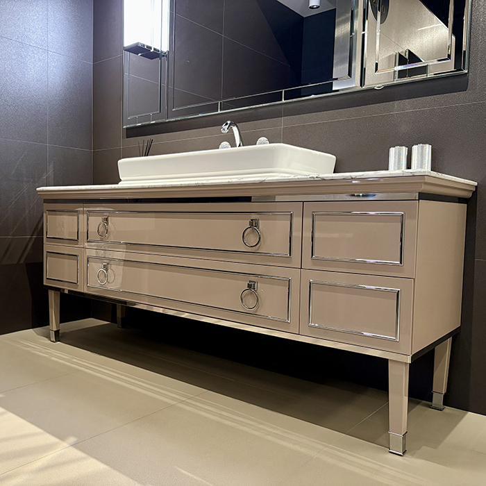 Oasis Lutetia Комплект мебели 180x56см, раковина, столешница мрамор Bianco Statuario, зеркало, бра, цвет: tortora