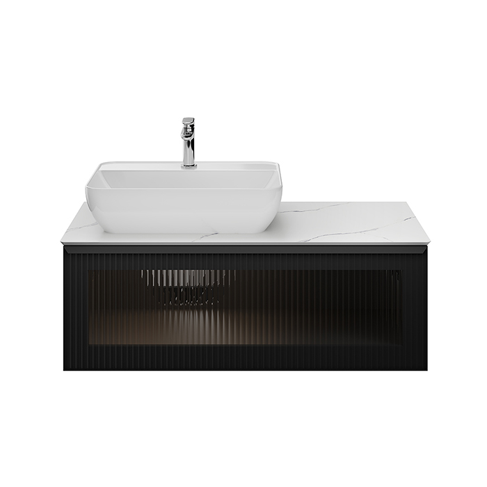 Kerama Marazzi Iconico Тумба 100см., подвесная, с рифленым стеклом, 1 ящик, со столешницей, цвет: черный