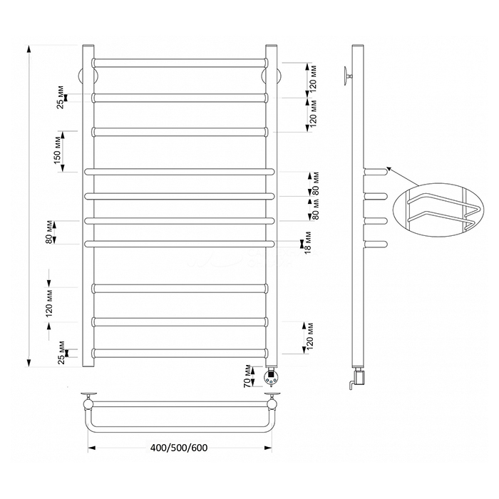 Secado Триест Полотенцесушитель 40x120 см, электрический, цвет: бронза