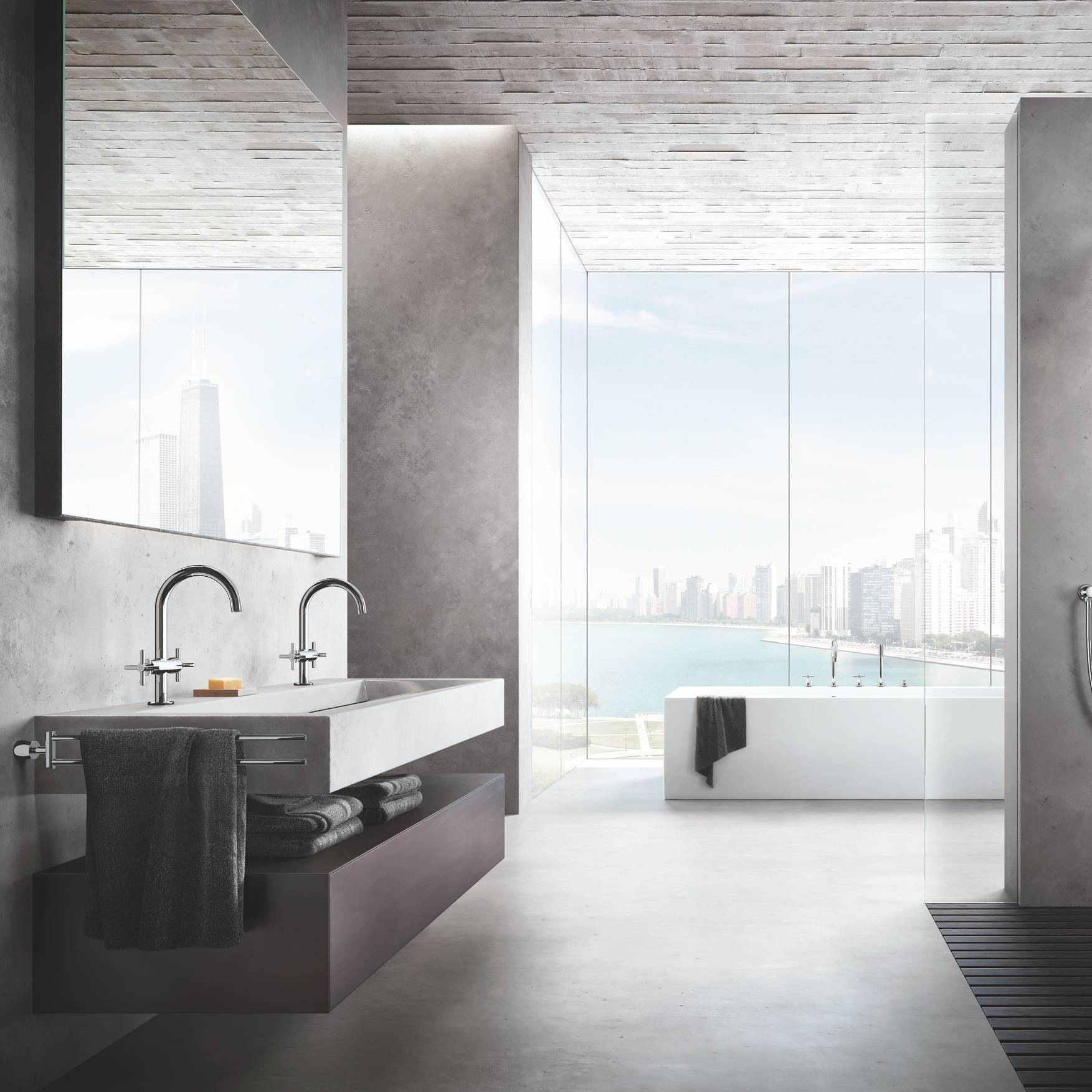 Grohe Atrio New Смеситель для раковины, 1 отв., излив 166 мм, двухвентильный, L, цвет: хром