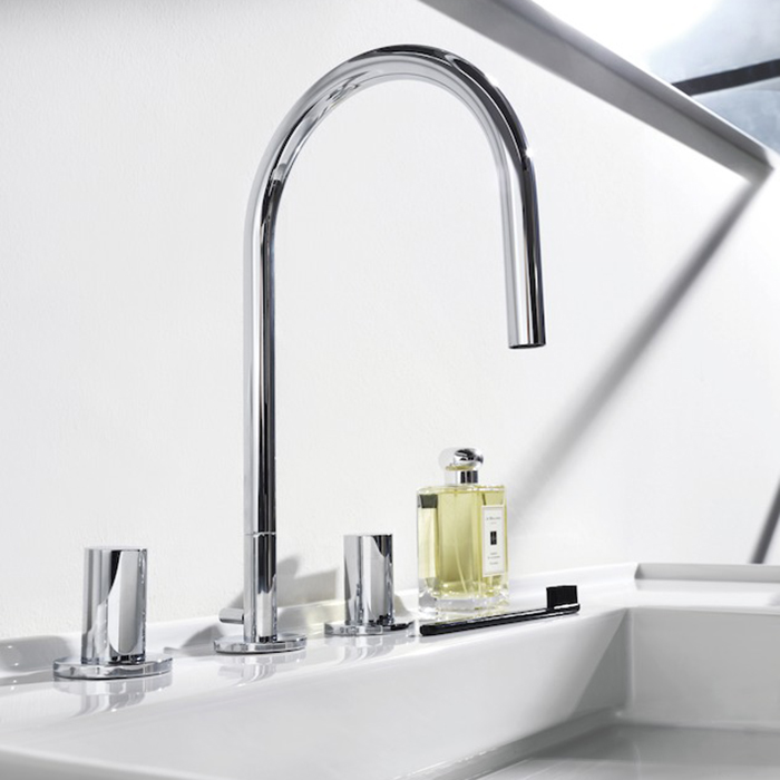 Laufen Kartell Смеситель для раковины на 3 отв, с донным клапаносм, поворотный излив 166 мм, цвет: хром