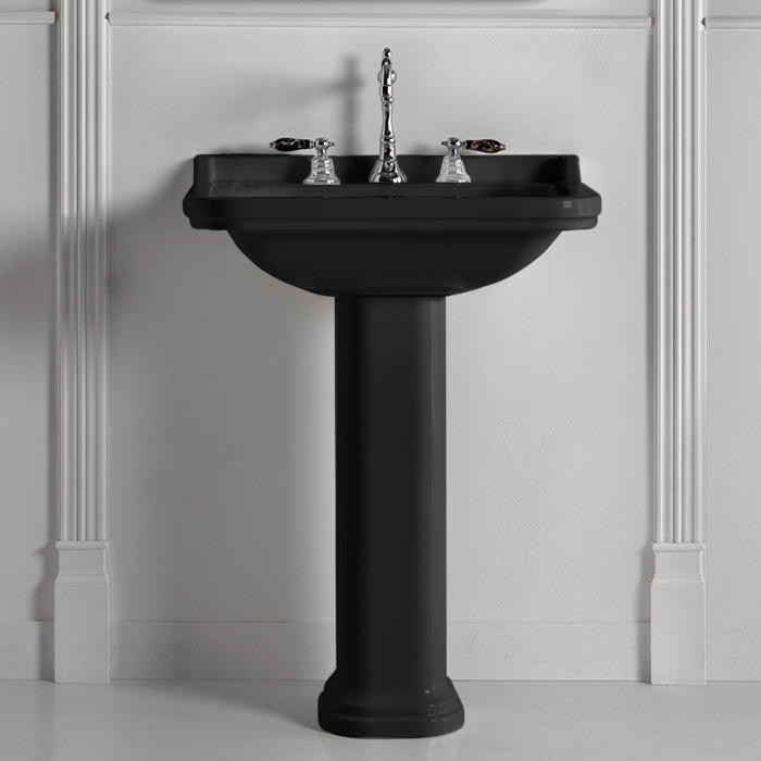 Kerasan Waldorf Раковина 80x55 см, 1 отв., керамическая, с пьедесталом, цвет: черный / хром