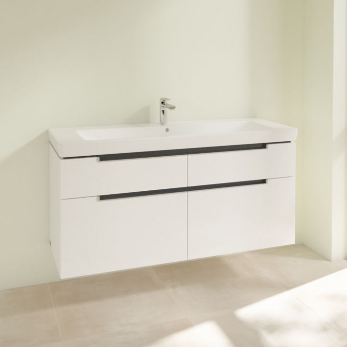 Villeroy&Boch Subway 2.0, Тумба подвесная под раковину, 1 x коробка с аксессуарами 2, 4 выдвижных отделения, 128.7x59x44.9см., с раковиной