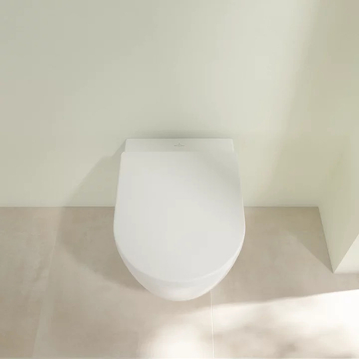 Villeroy&Boch Avento Унитаз 37x31см., подвесной, безободковый, с гориз. выпуском, с сиденьем микролифт, цвет: альпийский белый