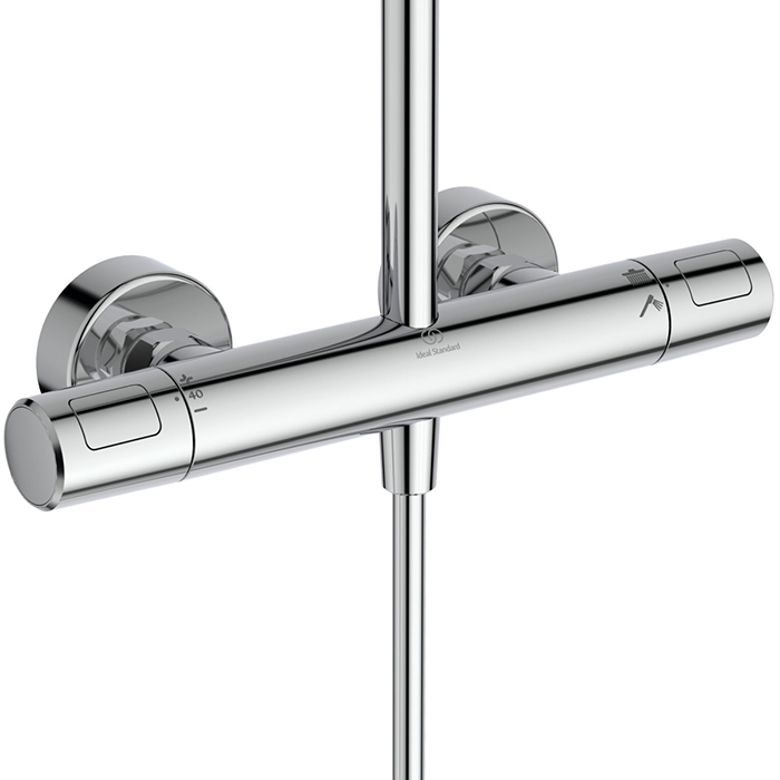 Ideal Standard Ceratherm T25 Душевая стойка, с термостатическим смесителем, ручным душем и шлангом, корпус Coolbody, руч. душ: 3 режима, верх. душ: 25см., цвет: хром