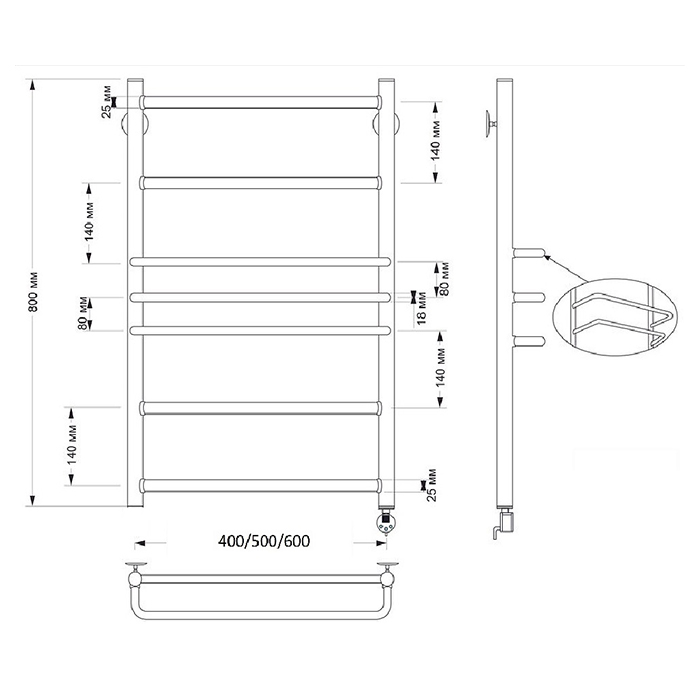 Secado Триест Полотенцесушитель 50x80 см, электрический, цвет: бронза