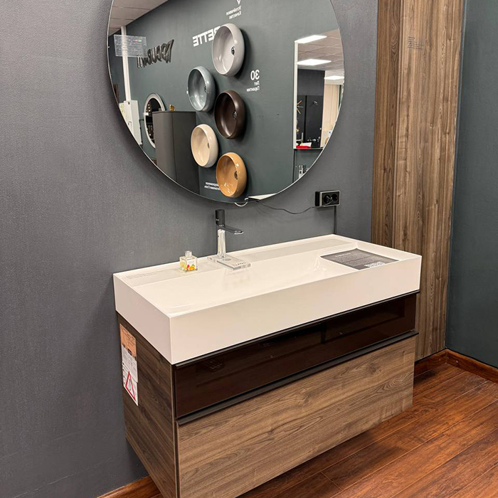 Burgbad Yumo Комплект мебели: тумба подвесная 101x47x48см, раковина, шкаф 40x15x176см, цвет: Marone truffle decor