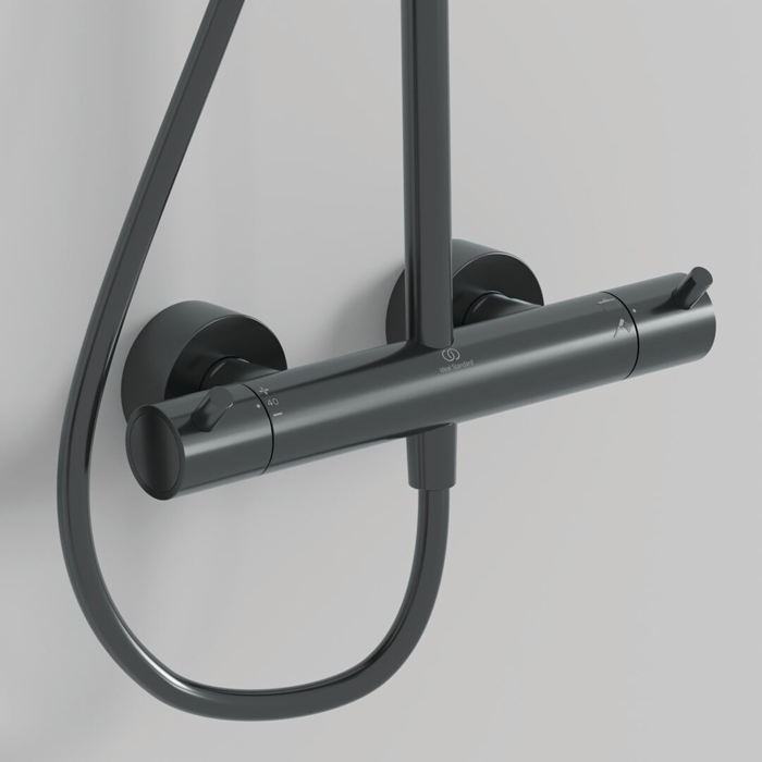 Ideal Standard Ceratherm T125 Душевая система, с термостатическим смесителем, душевая лейка stick, верхний душ Ø30см., поворотный держатель верхнего душа, настенный кронштейн, шланг для душа IdealFlex 175см., цвет: PVD Magnetic Grey (Магнит)