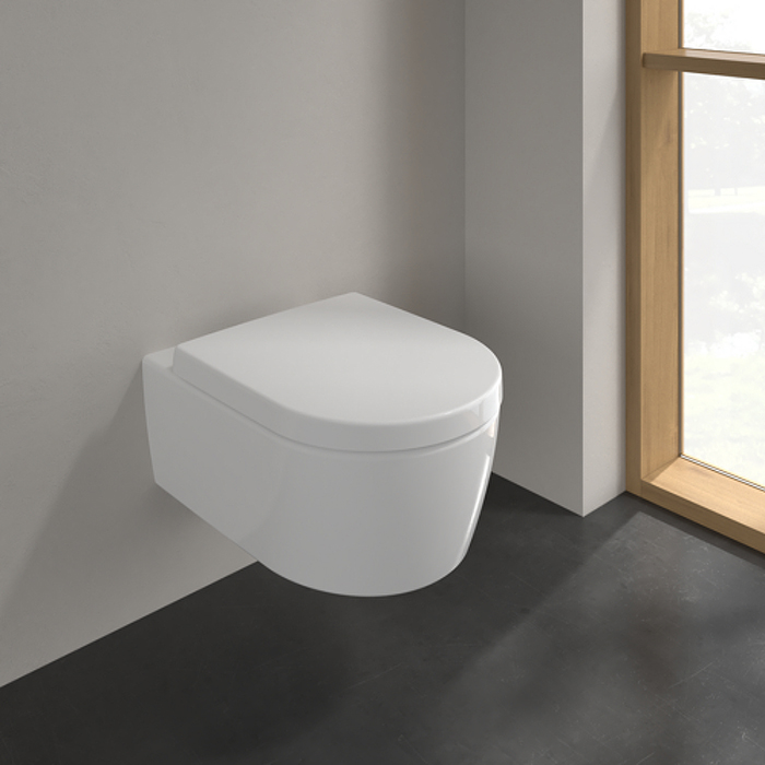 Villeroy&Boch Avento Унитаз 37x31см., подвесной, безободковый, с гориз. выпуском, с сиденьем микролифт, цвет: альпийский белый