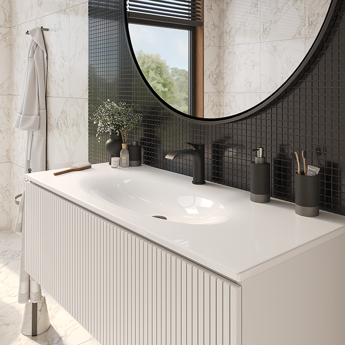 TW Shape Комплект мебели 122х52см., подвесной, с раковиной, 1 выдвиж. ящиком, механизмом push-to-open, цвет: белый матовый