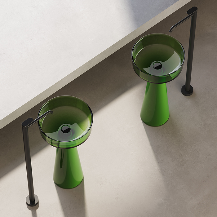 Dea Design Pedestal Basin Раковина 42.5x42.5x85см., напольная, без отв., Glasstech, прозрачная смола, цвет: Emerald R3