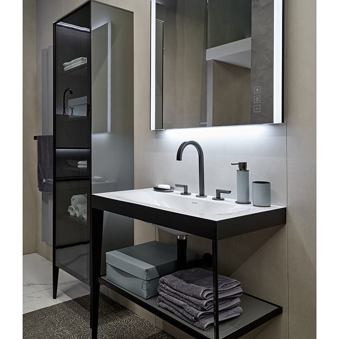 Duravit XViu Шкаф подвесной 50x36xh177cм, стеклянная дверь, 4 полки, цвет: Flannel Grey High Gloss/черный матовый