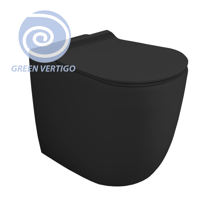 Simas Vignoni Унитаз 56x36.5см., напольный, безободковый, слив универсальный, GREEN VERTIGO, цвет: черный матовый