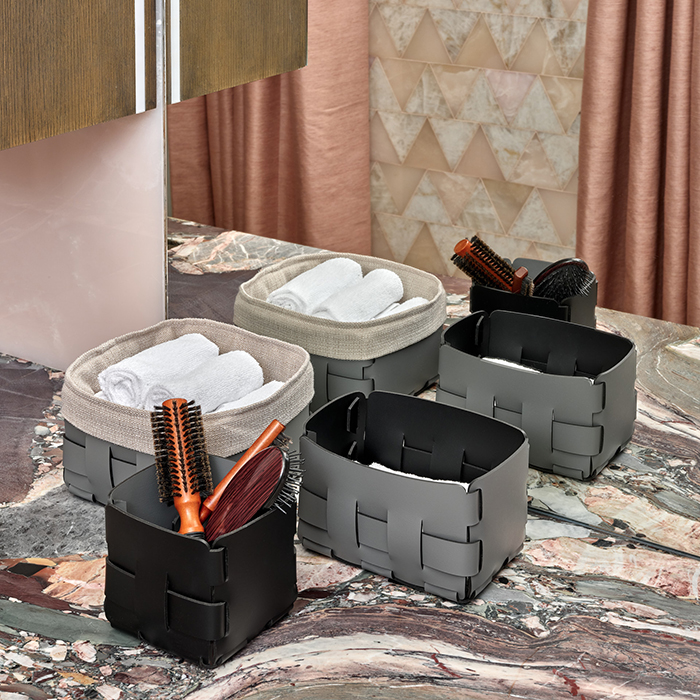 ADJ Корзинка Mini Bottega, 19x19xH13 см., цвет: серый/черный