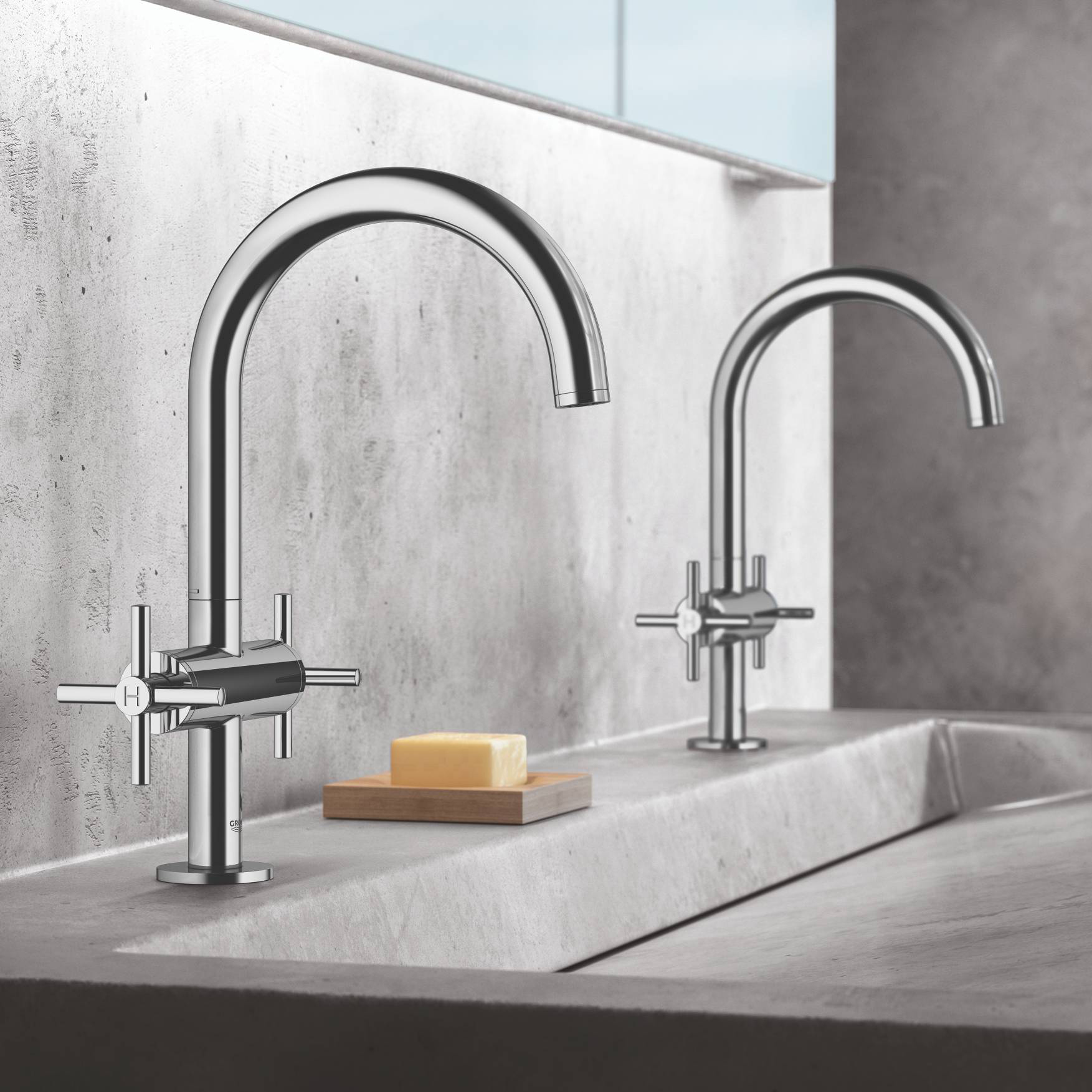 Grohe Atrio New Смеситель для раковины, 1 отв., излив 166 мм, двухвентильный, L, цвет: хром