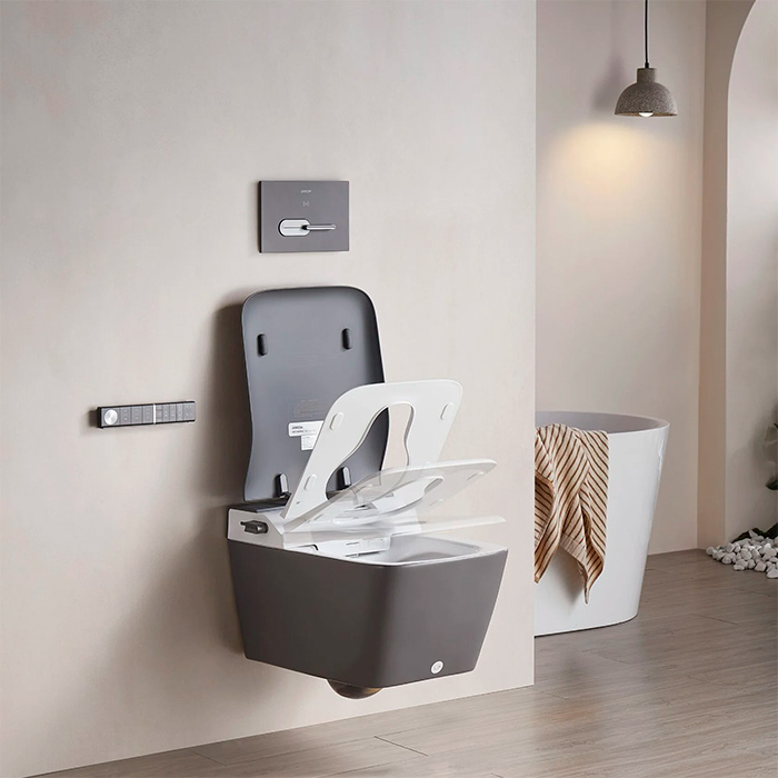 Arrow Glacier Унитаз Smart 41x60см, с функцией биде, подвесной, безободковый, клавиша смыва, цвет: темно-серый