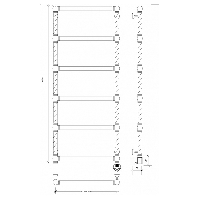 Secado Фалерони 1 Trenza Полотенцесушитель 40x120 см, электрический, цвет: бронза