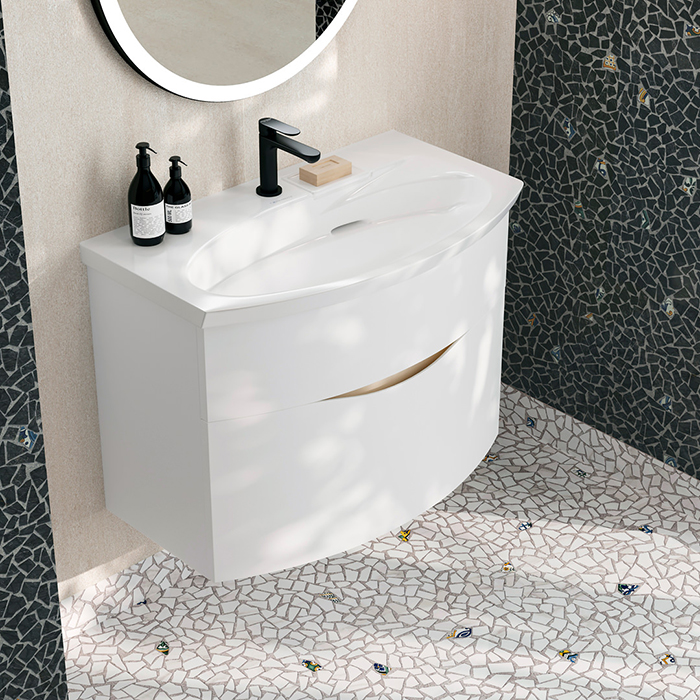 Kerama Marazzi Riva Тумба 80см., подвесная, с раковиной, цвет: белый матовый