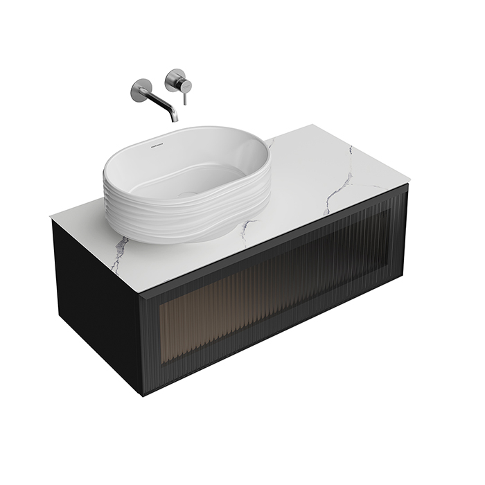 Kerama Marazzi Iconico Тумба 100см., подвесная, с рифленым стеклом, 1 ящик, со столешницей, цвет: черный