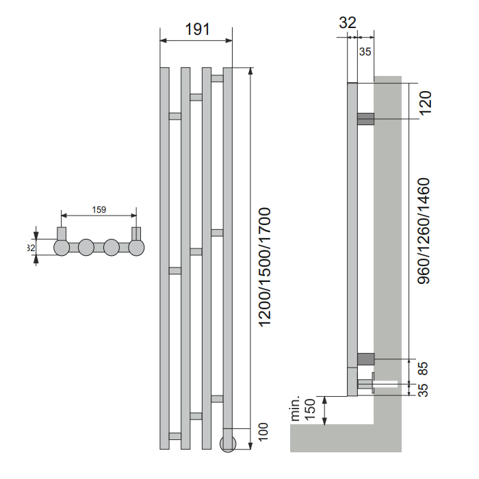 Neoinox Verto Полотенцесушитель 120x19.1см, электрический, box, цвет: хром