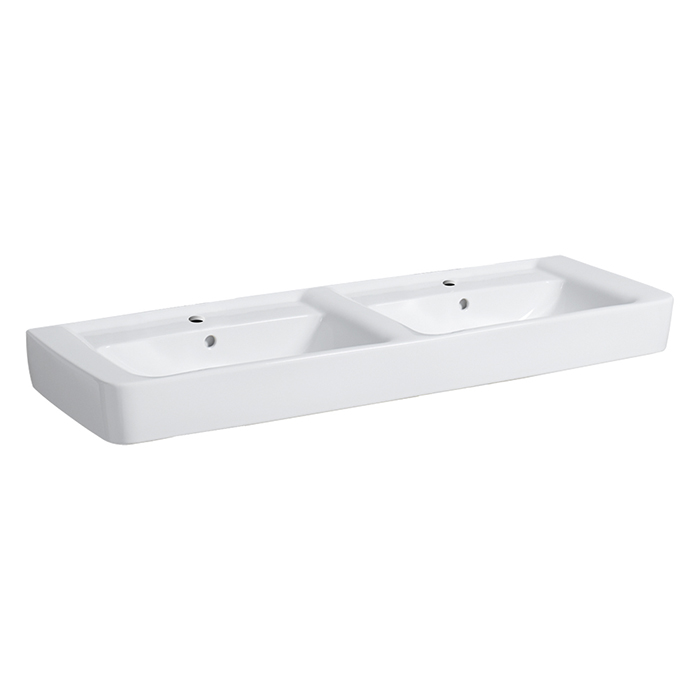 Geberit Renova Nr.1 Plan Раковина 130x48см., подвесная, без отв., двойная, цвет: белый