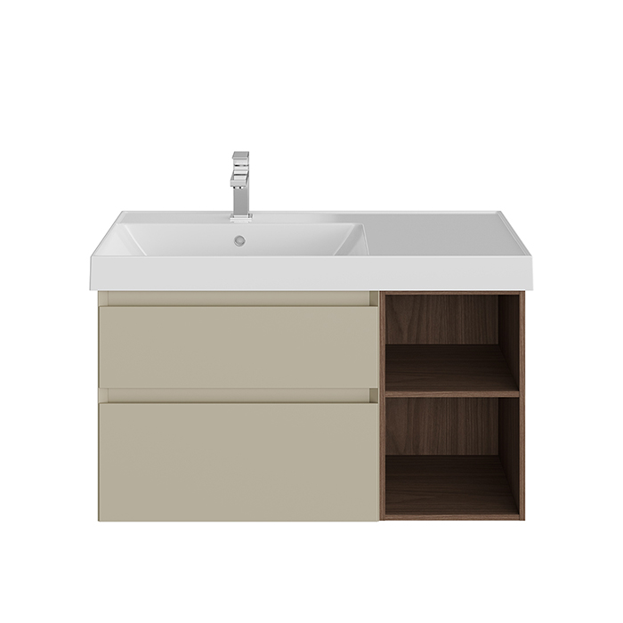 Kerama Marazzi Cubo Тумба 90см., подвесная, с ящиками, левая, цвет: лимо матовая/орех