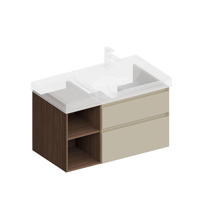 Kerama Marazzi Cubo Тумба 90см., подвесная, с ящиками, правая, цвет: лимо матовая/орех