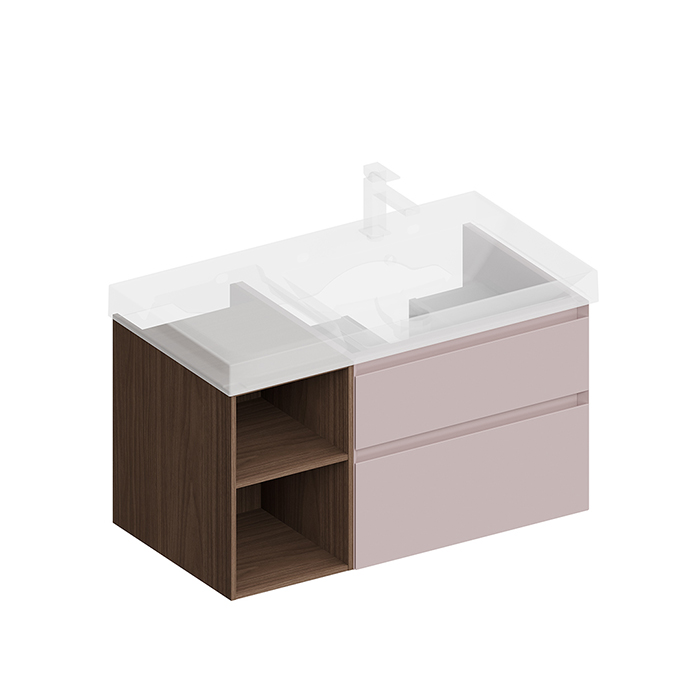 Kerama Marazzi Cubo Тумба 90см., подвесная, с ящиками, правая, цвет: мальва матовая/орех