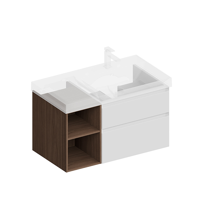 Kerama Marazzi Cubo Тумба 90см., подвесная, с ящиками, правая, цвет: белый матовый/орех