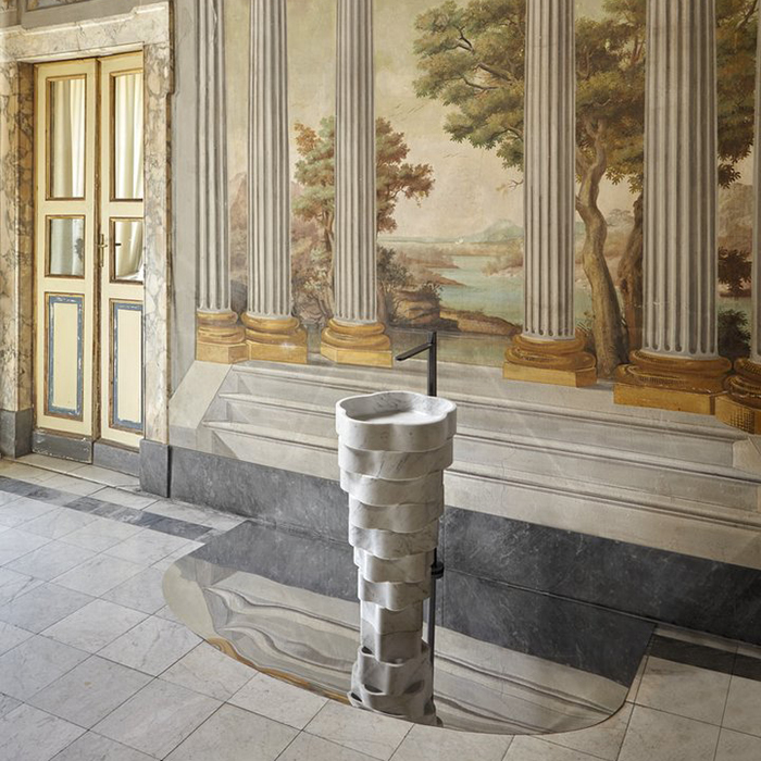 Antonio Lupi Intreccio Раковина 47x85 см, без отв., напольная, с LED подсветкой, с донным клапаном и сифоном, цвет: Marmo di Carrara