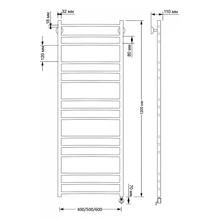 Secado Триада 3 Полотенцесушитель 40x120 см, электрический, цвет: бронза