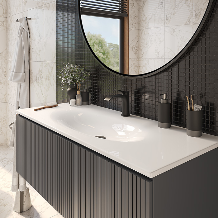 TW Shape Комплект мебели 122х52см., подвесной, с раковиной, 1 выдвиж. ящиком, механизмом push-to-open, цвет: серый матовый