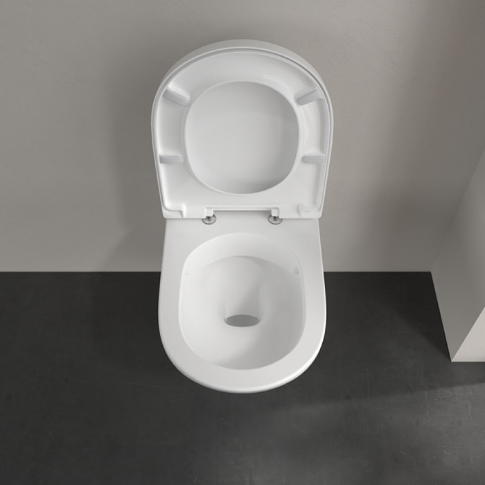 Villeroy&Boch O.novo Унитаз 56x36см., подвесной, безободковый, с гориз. выпуском, с сиденьем микролифт, цвет: альпийский белый