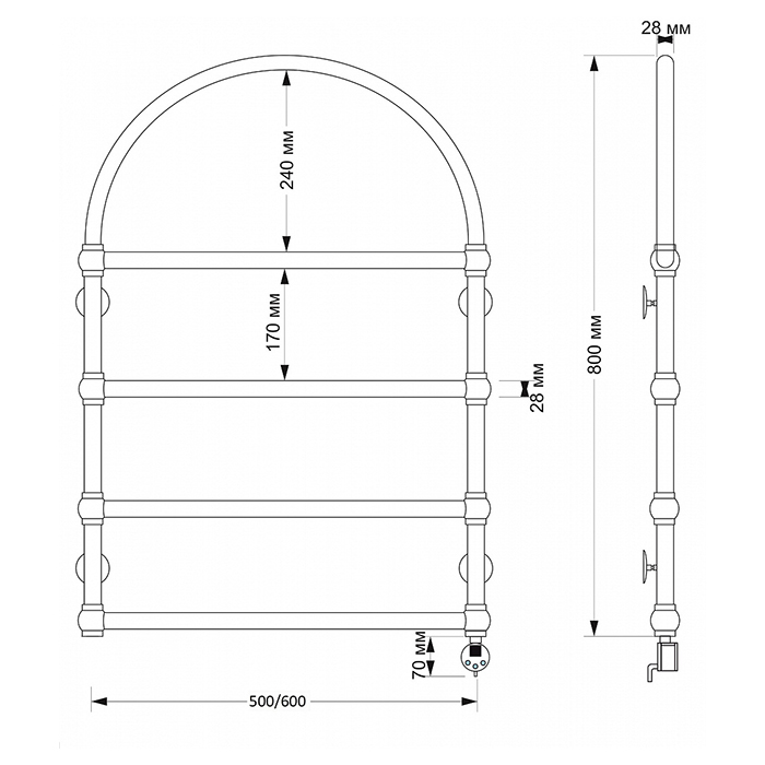 Secado Римини Полотенцесушитель 50x80 см, электрический, цвет: бронза