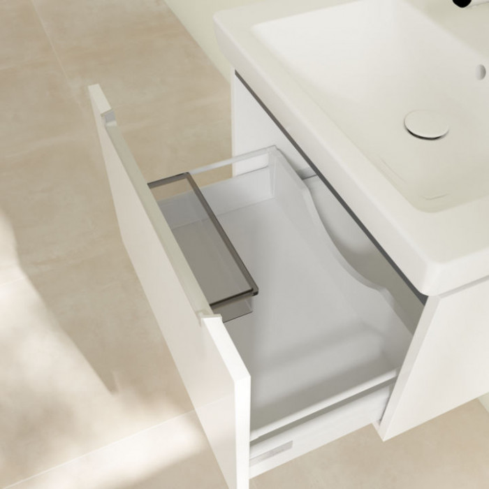 Villeroy&Boch Subway 2.0, Тумба подвесная под раковину, 1 контейнер для аксессуаров L, 1 выдвижное отделение, 63.7x42x45.4см., цвет: белый