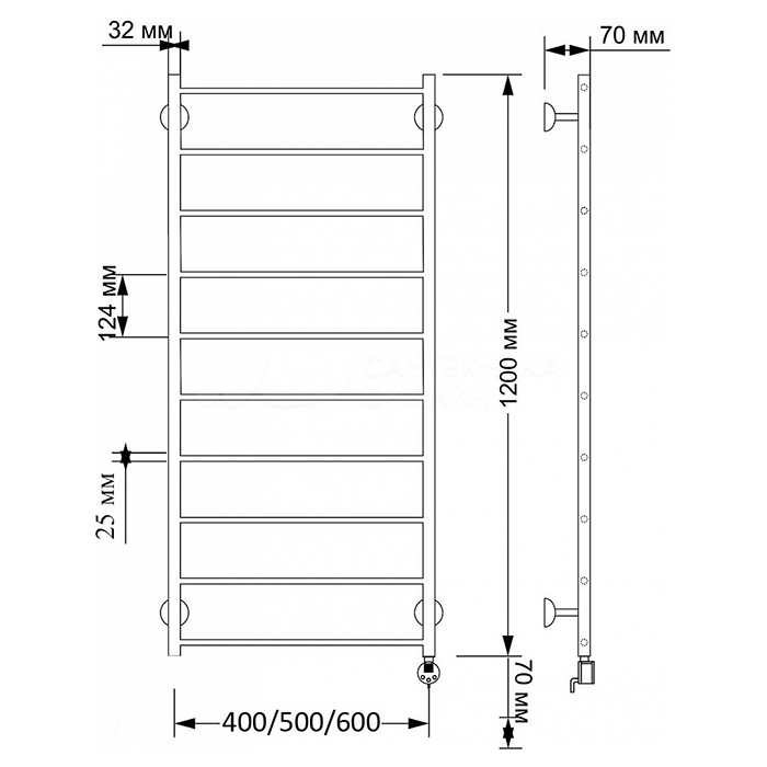 Secado Триада 1 плюс Полотенцесушитель 60x120 см, электрический, цвет: бронза