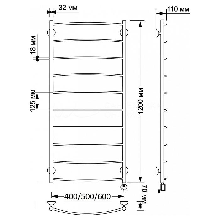 Secado Милан 1 Полотенцесушитель 40x120 см, электрический, цвет: бронза